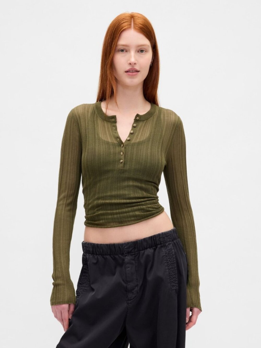 Gap Sheer Rib Henley Sweater Green Size Small Like New